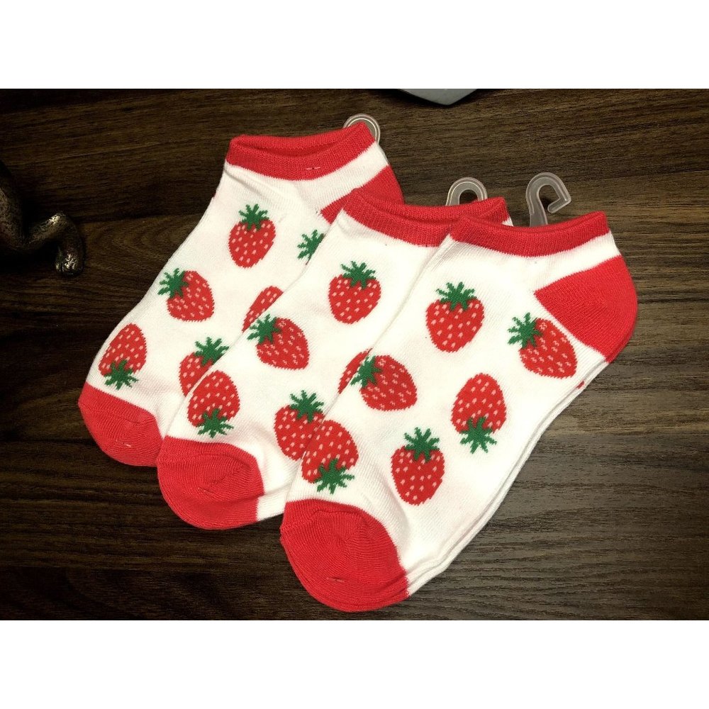 3 Pairs Strawberry Pink and White Socks Women's shoe size 4-10